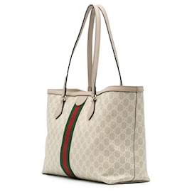 Gucci-Gucci Brown Medium GG Supreme Ophidia Tote-Brown,Beige