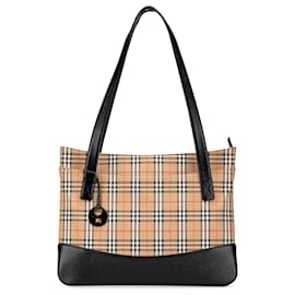 Burberry-Burberry Brown Haymarket Check Canvas Tote-Brown,Black,Beige