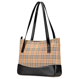 Burberry-Burberry Brown Haymarket Check Canvas Tote-Brown,Black,Beige