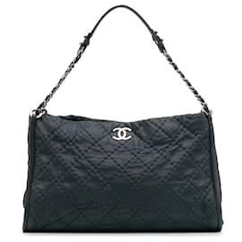 Chanel-Chanel Blue Large Quilted Iridescent Calfskin CC Relax Tote-Blue,Navy blue