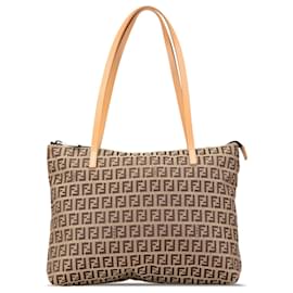 Fendi-Fendi Brown Zucchino Canvas Tote-Brown,Beige