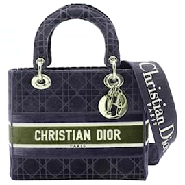 Dior-Dior Blue Medium Velvet Cannage Lady D Lite-Blue,Navy blue