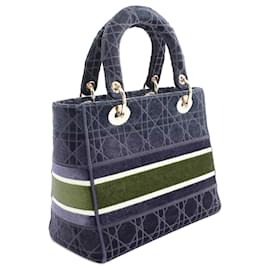Dior-Dior Blue Medium Velvet Cannage Lady D Lite-Blue,Navy blue