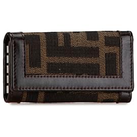 Fendi-Fendi Brown Zucca Canvas Key Holder-Brown
