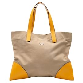 Prada-Prada Brown Cinghiale Trimmed Canapa Tote-Brown,Beige