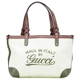 Gucci-Gucci Brown Small Canvas Logo Craft Tote-Brown,Beige