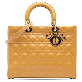 Dior-Dior Brown Large Patent Cannage Lady Dior-Brown,Beige