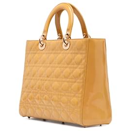 Dior-Dior Brown Large Patent Cannage Lady Dior-Brown,Beige