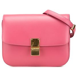 Céline Celine Rosa Médio Couro de Bezerro Caixa Clássica Rosa