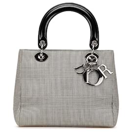 Dior-Dior Gray Medium Canvas Houndstooth Lady Dior-Brown