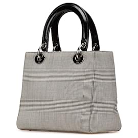 Dior-Dior Gray Medium Canvas Houndstooth Lady Dior-Brown