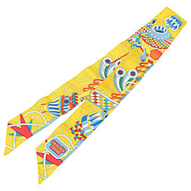 Hermès-Hermès Yellow Odyssey Silk Twilly Scarf-Yellow
