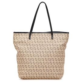 Fendi-Fendi Brown Zucchino Canvas Tote-Brown,Beige,Other