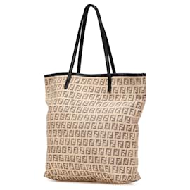 Fendi-Fendi Brown Zucchino Canvas Tote-Brown,Beige,Other