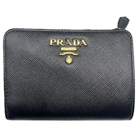 Prada-Prada Bi-fold Wallet in Black Saffiano Leather-Black