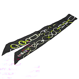 Hermès-Hermès Black Do Re Boucles Silk Twilly Scarf-Black
