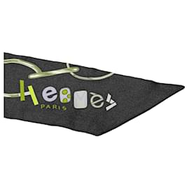 Hermès-Hermès Black Do Re Boucles Silk Twilly Scarf-Black