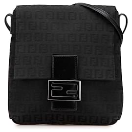 Fendi-Sac à bandoulière en toile Zucchino noir de Fendi-Noir