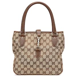 Gucci-Gucci Brown GG Canvas Jackie Tote-Brown,Beige