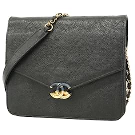 Chanel-Chanel Black Grained Calfskin Shoulder Wallet-Black