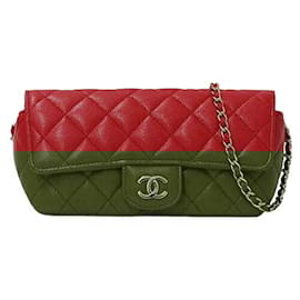 Chanel-Chanel Red Grained Calfskin Pouch Shoulder Bag-Red
