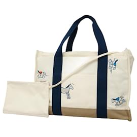 Hermès-Hermes Tote Bag Adada Canvas-White,Blue