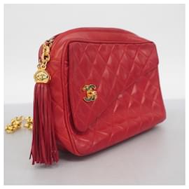 Chanel-Chanel Red Lambskin Shoulder Bag-Red