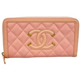 Chanel-Chanel Long Wallet in Pink Grained Calfskin-Pink
