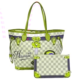 Louis Vuitton-Louis Vuitton Damier Azur Neverfull MM Tote Bag-White,Multiple colors