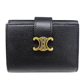 Céline-Celine Tri-Fold Wallet in Black Calfskin-Black