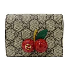 Gucci-Gucci Women's GG Supreme Bi-fold Wallet-Brown,Red,Beige
