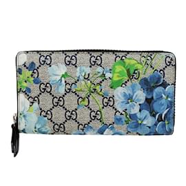 Gucci-GUCCI Women's Long Wallet in Blue and Beige-Blue,Beige