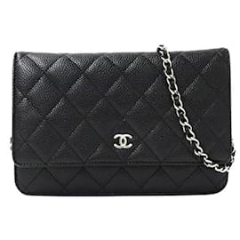 Chanel-Chanel Black Grained Calfskin Shoulder Wallet-Black