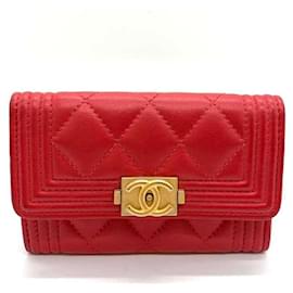Chanel-Chanel Boy Card Case Red Lambskin-Red
