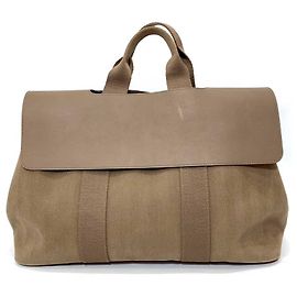 Hermès Bolsa tote de lona e couro Hermes Valparaiso MM Marrom Bege