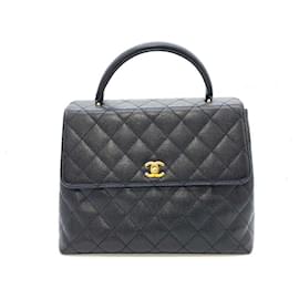 Chanel-Chanel Caviar Skin Kelly Handbag Black Gold Hardware-Black