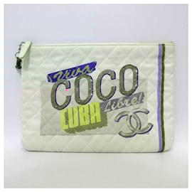 Chanel-Chanel Canvas Clutch Bag Multicolor-White