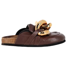 JW Anderson-JW Anderson Curb Chain Mules in Brown Leather-Brown,Red