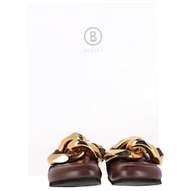 JW Anderson-JW Anderson Curb Chain Mules in Brown Leather-Brown,Red