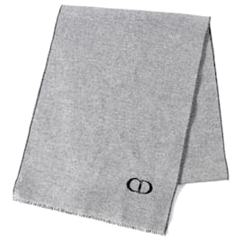 Christian Dior-Cachecol longo de lã e cashmere com logo CD da Dior-Cinza