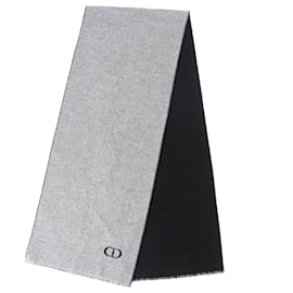 Christian Dior-Cachecol longo de lã e cashmere com logo CD da Dior-Cinza