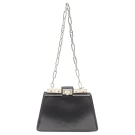 Fendi-Fendi Peekaboo Mini Leather Shoulder Bag 8BN339-Black