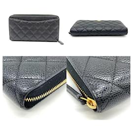 Chanel-Chanel Classic Caviar Leather Long Wallet Black-Yellow
