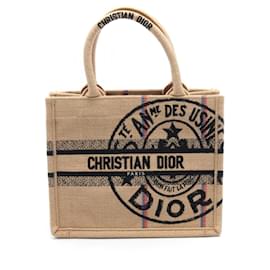 Christian Dior-Dior Book Tote Small Jute Canvas Bag-Brown,Beige