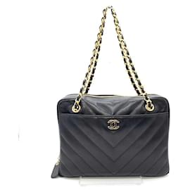 Chanel-Chanel Lambskin V-Stitch Chain Shoulder Bag-Black