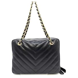 Chanel-Chanel Lambskin V-Stitch Chain Shoulder Bag-Black