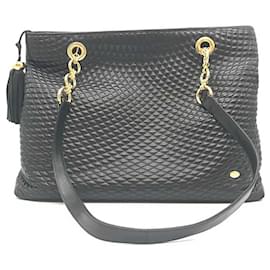 Bally-Bally Leather Chain Tote Bag Black Gold-Black