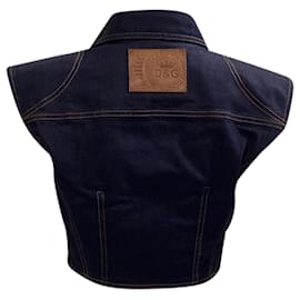 Dolce & Gabbana- Dolce & Gabbana Cropped Vest Top in Blue Cotton Denim-Blue