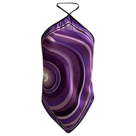 Gucci- Gucci Printed Scarf Halterneck Top in Purple Silk-Purple