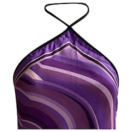 Gucci- Gucci Printed Scarf Halterneck Top in Purple Silk-Purple